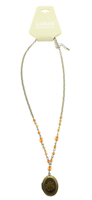 Gold Tone Locket Pendant Necklace with Faceted Accents 9N15478