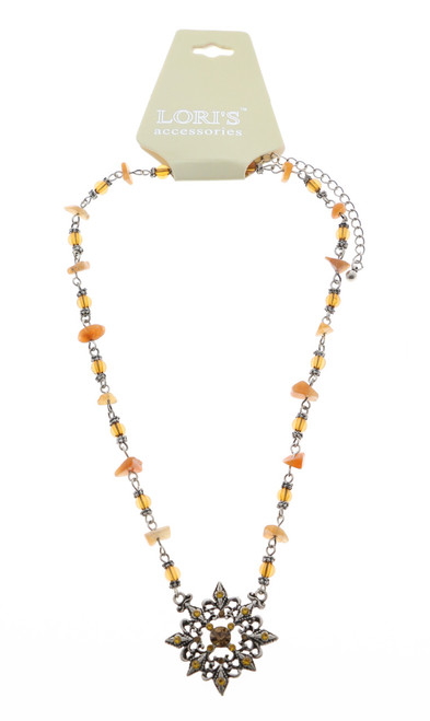 Silver Tone Fashion Necklace with Crystal & Stone Accents 9N15582