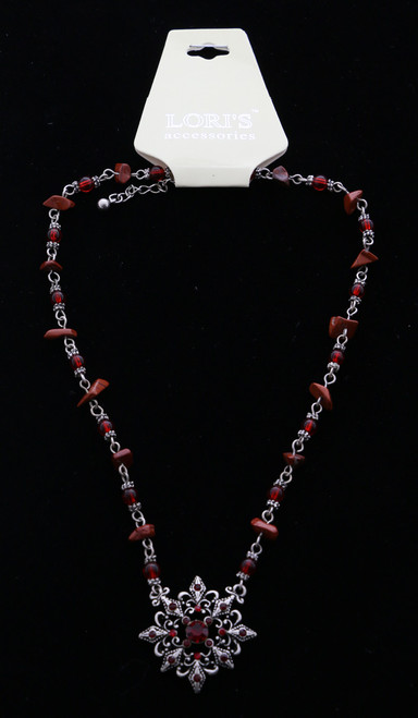 Silver Tone Fashion Necklace with Crystal & Stone Accents 9N15582
