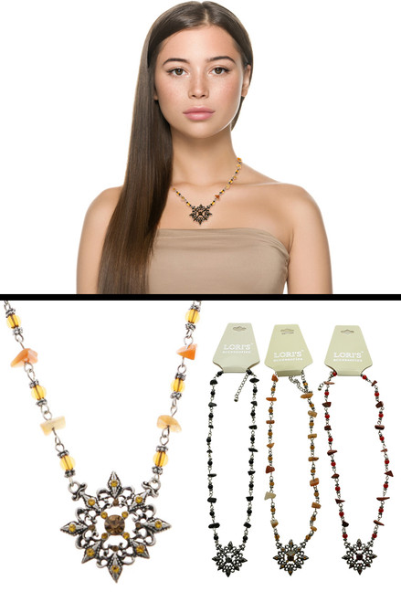 Silver Tone Fashion Necklace with Crystal & Stone Accents 9N15582