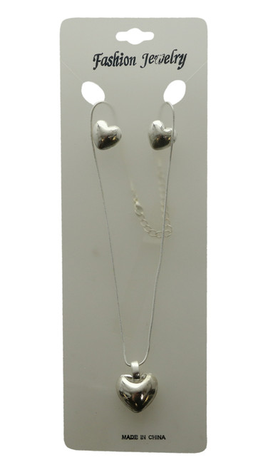 Silver Tone Hearts Necklace & Earring Set N378A