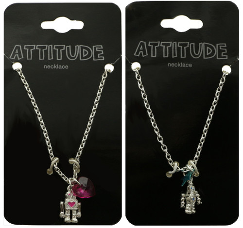 Silver Tone Robot Pendant Necklace N61018