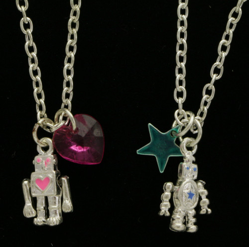 Silver Tone Robot Pendant Necklace N61018