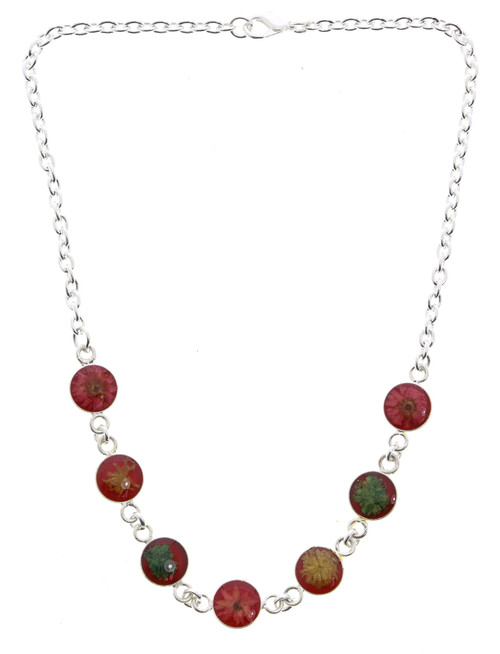 Silver Tone Fashion Necklace with Dried Flower Beads NC6386