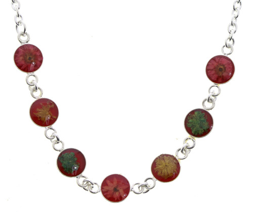 Silver Tone Fashion Necklace with Dried Flower Beads NC6386