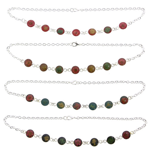 Silver Tone Fashion Necklace with Dried Flower Beads NC6386