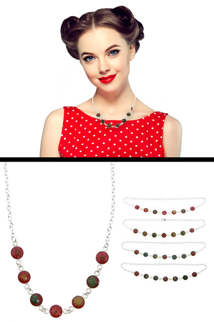Silver Tone Fashion Necklace with Dried Flower Beads NC6386
