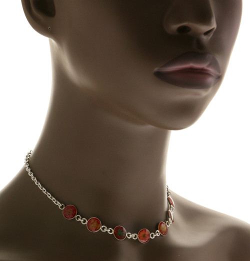Silver Tone Fashion Necklace with Dried Flower Beads NC6386