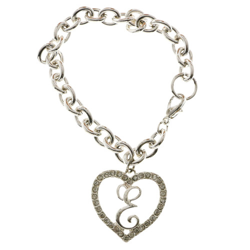 Gift Boxed Silver Tone Initial Bracelet "E" Monogram with Crystal Accents GBB11