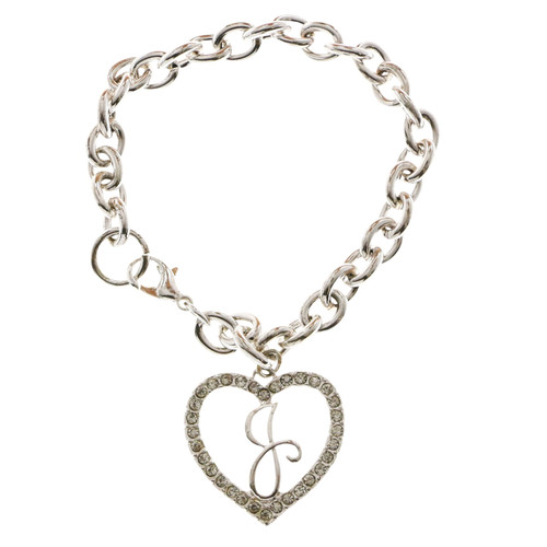 Gift Boxed Silver Tone Initial Bracelet "J" Monogram with Crystal Accents GBB13