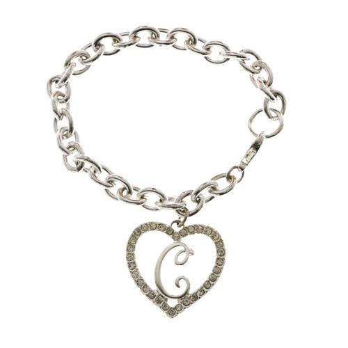 Gift Boxed Silver Tone Initial Bracelet "C" Monogram with Crystal Accents GBB18