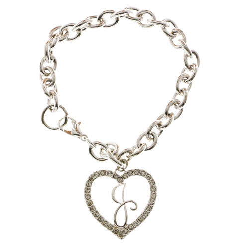 Gift Boxed Silver Tone Initial Bracelet "J" Monogram with Crystal Accents GBB19