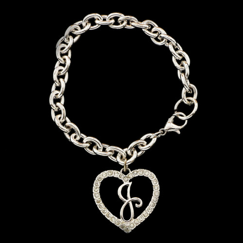 Gift Boxed Silver Tone Initial Bracelet "J" Monogram with Crystal Accents GBB19