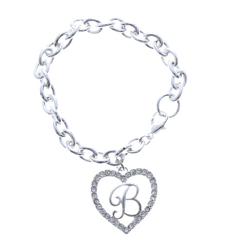 Gift Boxed Silver Tone Initial Bracelet "B" Monogram with Crystal Accents GBB22