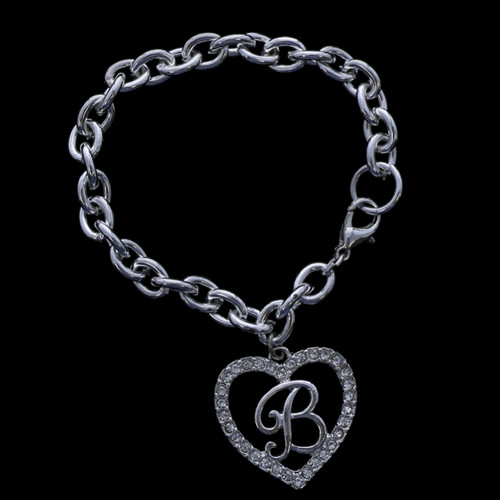 Gift Boxed Silver Tone Initial Bracelet "B" Monogram with Crystal Accents GBB22