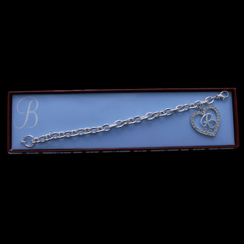 Gift Boxed Silver Tone Initial Bracelet "B" Monogram with Crystal Accents GBB22