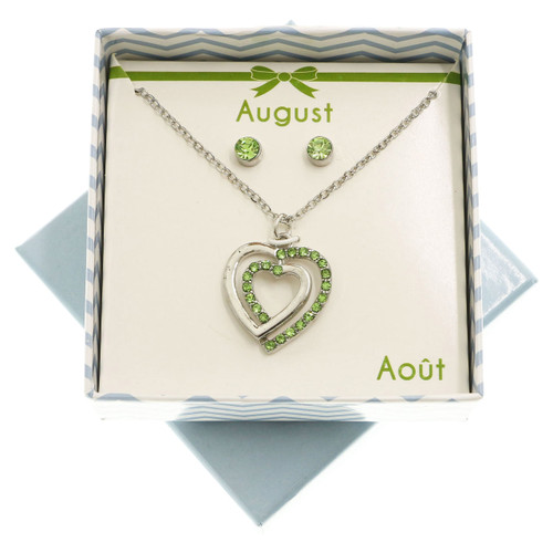 Gift Boxed Necklace & Earring Set with August Birthstones GBNE39