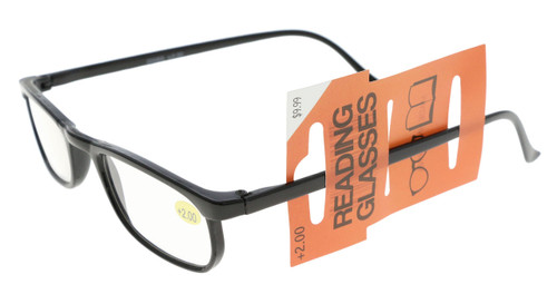 Black Acrylic Rectangular Reading Glasses 205BS+2.00