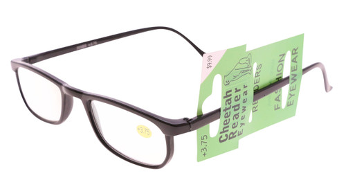 Black Acrylic Rectangular Reading Glasses 205BS+3.75