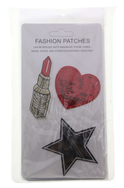 Sequin Fashion Patches Heart Star & Lipstick APLKSTKR3304