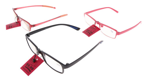 Assorted Color Rectangular Reading Glasses AVR3ASST+4.00