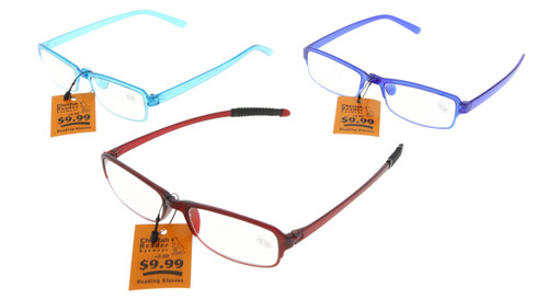 Assorted Color Rectangular Reading Glasses AVR3ASST+2.00