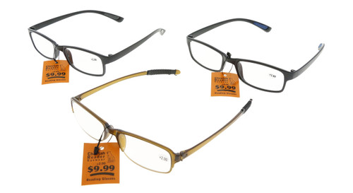 Assorted Color Rectangular Reading Glasses AVR3ASST+2.00