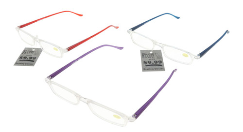 Assorted Translucent Rectangular Reading Glasses COR81033+2.25