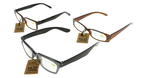 Assorted Color Acrylic Rectangular Reading Glasses UMW12+3.00