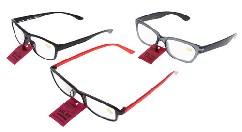 Assorted Color Acrylic Rectangular Reading Glasses UMW12+4.00