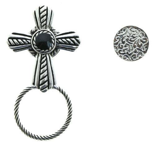 Silver Tone Crucifix with Black Stone Accent Magnetic ID Holder 06-008