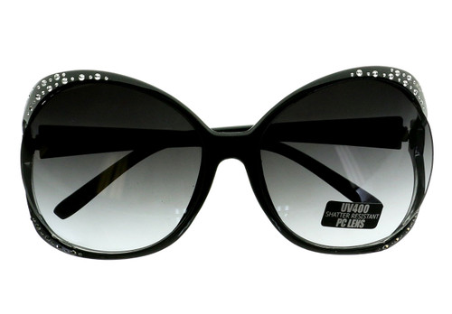 Oversized Black Fashion Sunglasses with Crystal Accents 26SG7992R