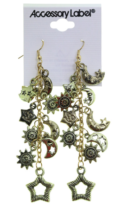 Star And Moon Charm Dangle Earrings, Gold-Tone - E2502