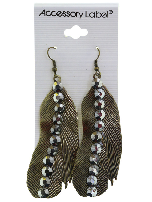 Antiqued Feather Dangle Earring, Gold-Tone - E3458