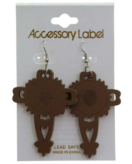Wooden Laser-Etched Cross Dangle Earrings, Assorted - E22377
