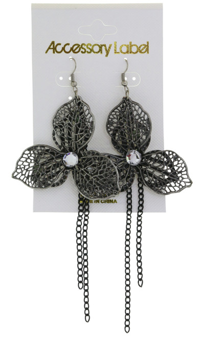 Leaf Filigree Dangle Earrings, Silver-Tone - E23495BK