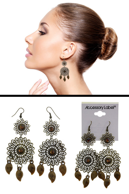 Filigreed Antiqued Brass Drop-Dangle Earrings Assorted - C2895
