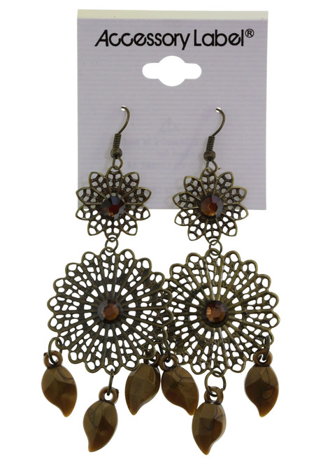 Filigreed Antiqued Brass Drop-Dangle Earrings Assorted - C2895