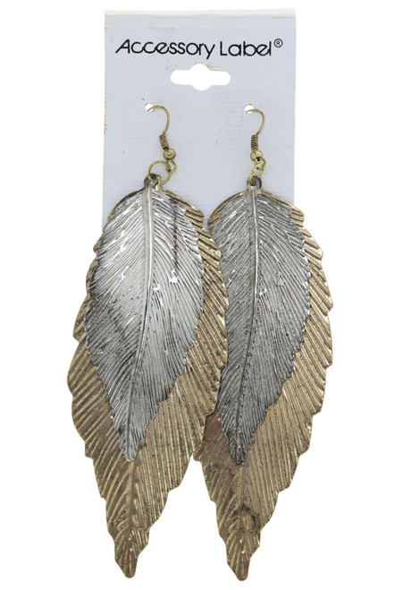 Double Feather Antiqued Dangle Earrings - E3466