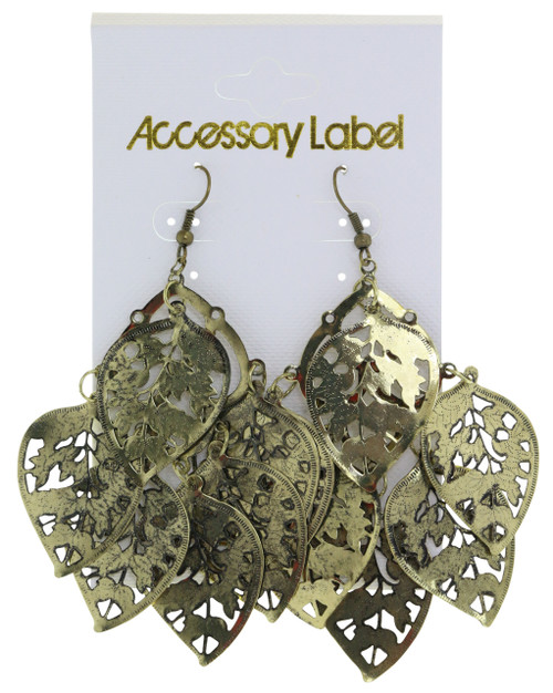 Antiqued Filigree Leaf Chandelier Earrings Gold-Tone - E22105
