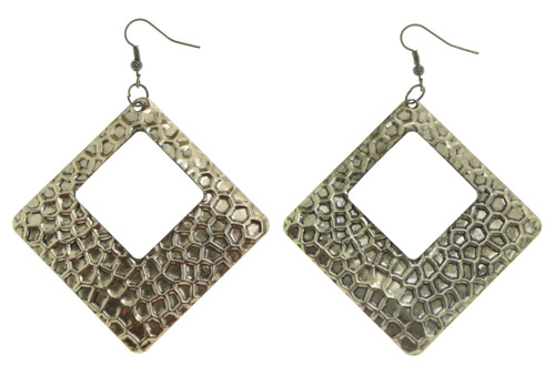 Antiqued Embossed Cutaway Square Dangle Earrings Gold-Tone - E23420