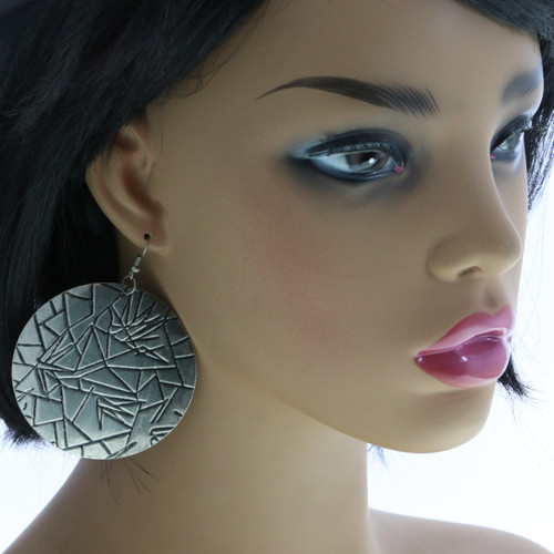 Etched Disc Dangle Earrings Silver-Tone - E23427A