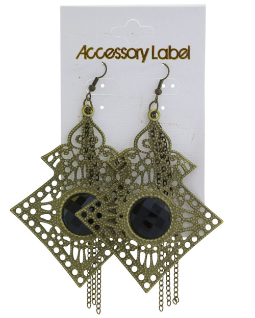 Large Antiqued Filigreed Chain Tassel Dangle Earrings Gold-Tone - E23476