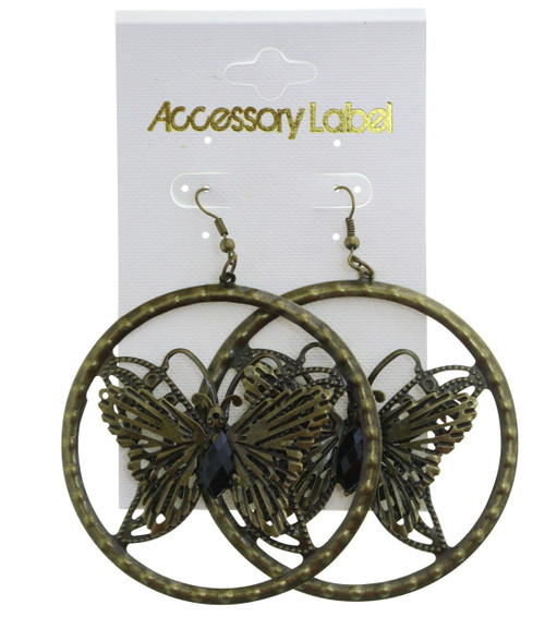 Antiqued Brass Filigreed Butterfly Dangle Earrings - E23485