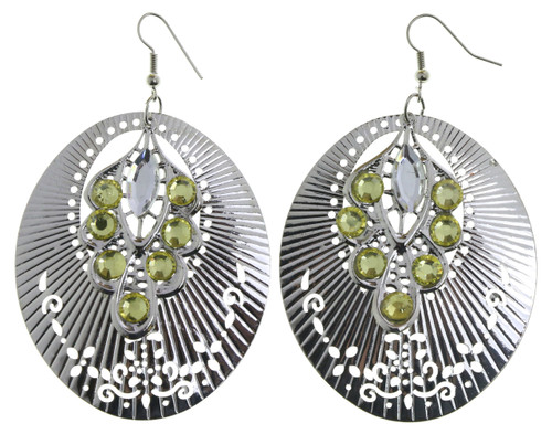 Filigreed Oval Disc Dangle Earrings Silver-Tone - E23518