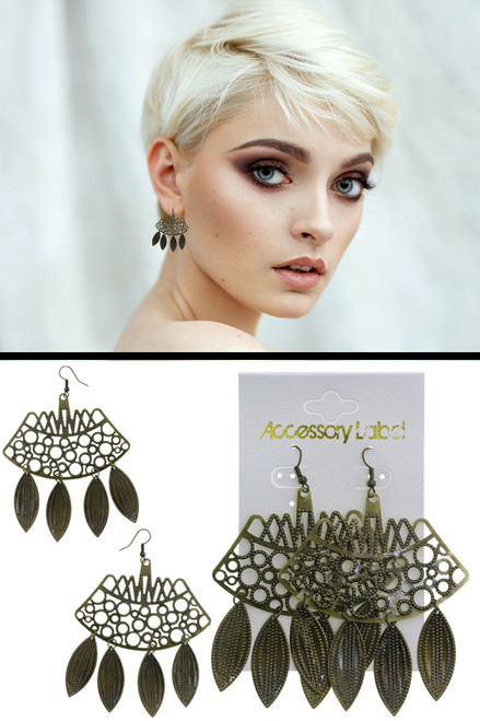 Antiqued Filigreed Circle Pattern Dangle Earrings Gold-Tone - E23551 Antiqued Filigreed Circle Pattern Dangle Earrings Gold-Tone - E23551