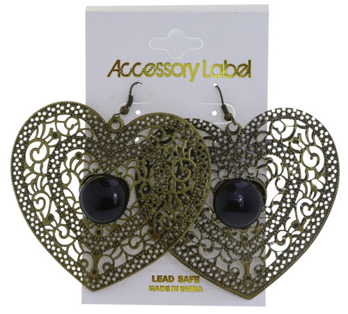 Antiqued Heart Filigree Dangle Earrings Gold-Tone - E23559