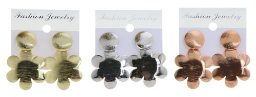 Polished Metal Flower Dangle Earrings Assorted - E31411