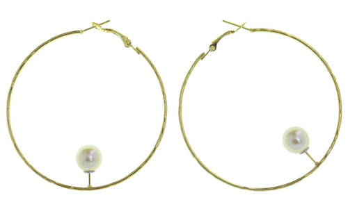 Faux Pearl Bead Hoop Earrings Gold-Tone - E32648