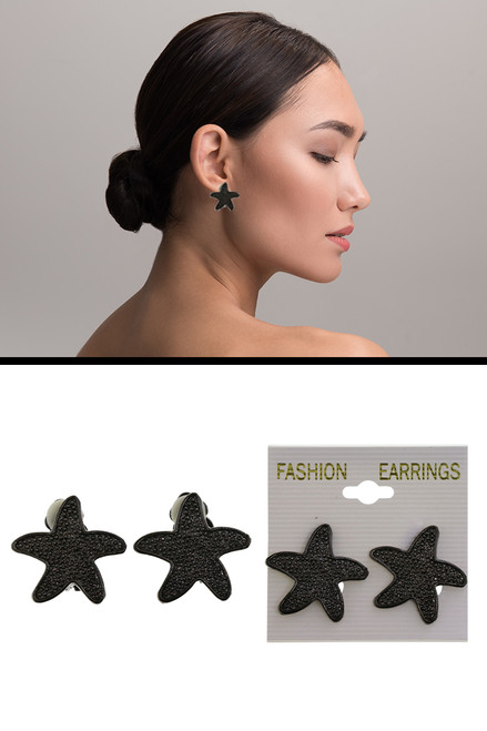 Textured Starfish Clip-On Earrings Gray - C258BK